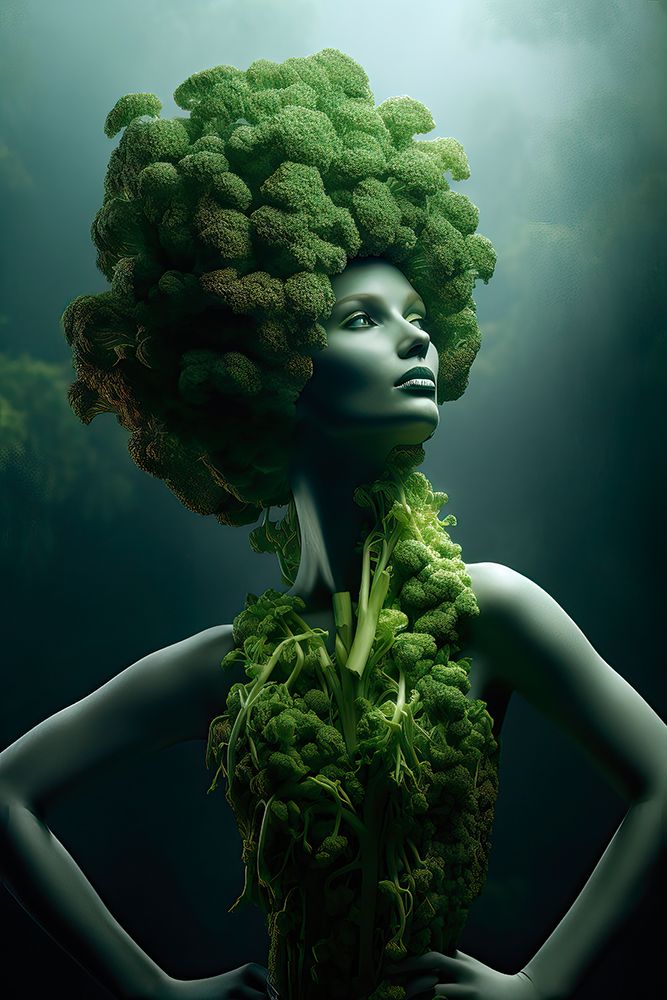 Broccoli woman fantasy. AI Generated.